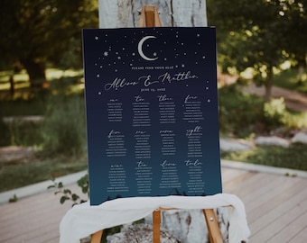 Celestial Wedding Seating Chart Template, Printable Sign, Seating Chart Board, Moon Starry Night Wedding