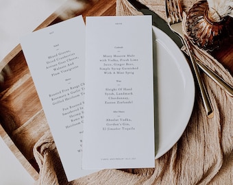 Minimal Wedding Menu Template, Minimalist Wedding Menu, Modern Wedding Menu, Let's Eat Menu, Templett Wedding Menu, Editable Menu, EM