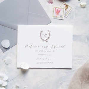 Monogram Save the Date, Printable Save the Date Template, Editable Save the Date Card, Laurel Wreath  Wedding Announcement Classic Elegant C