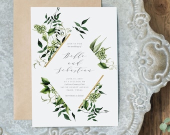 Greenery Wedding Invitation Template Hops Flower Printable Wedding Invitation DIY Templett Instant Download Editable Rustic Wedding