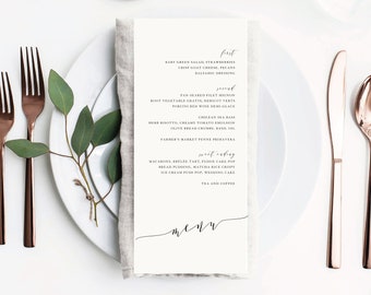 Modern Script Wedding Menu Template, Elegant Font Menu Card, 100% Editable,Wedding Buffet Sign, Food menu, Calligraphy Script Menu Template