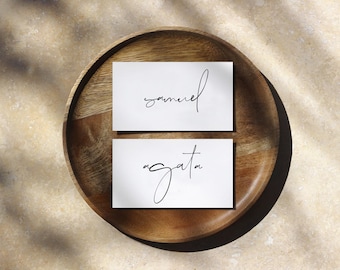 Modern Place Cards Template, Minimalist Calligraphy, Editable with Templett, Flat Place Card or Folded Place Name Settings, EM