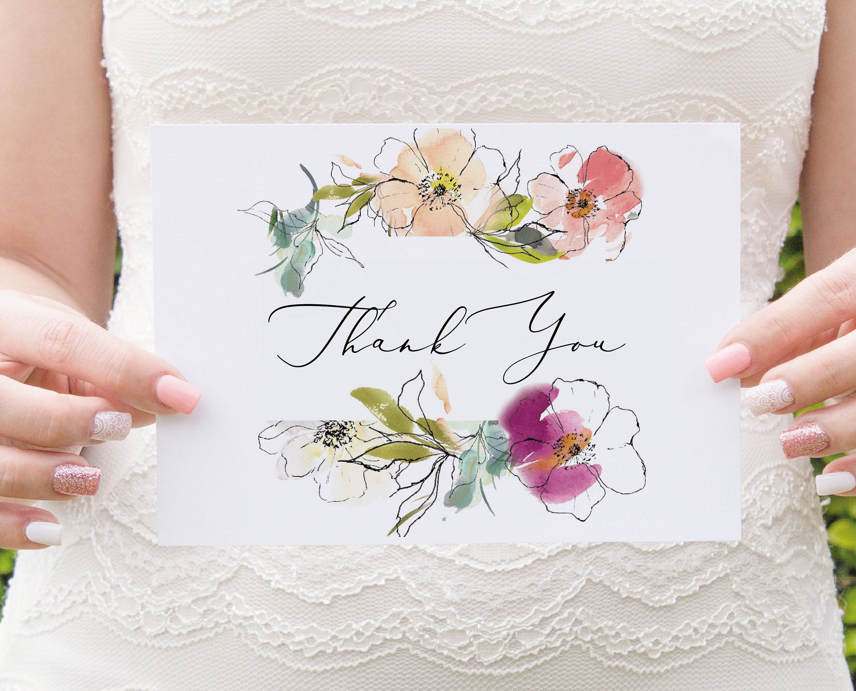 Peach Floral Thank You Card Template Thank You Card Printable Instant ...