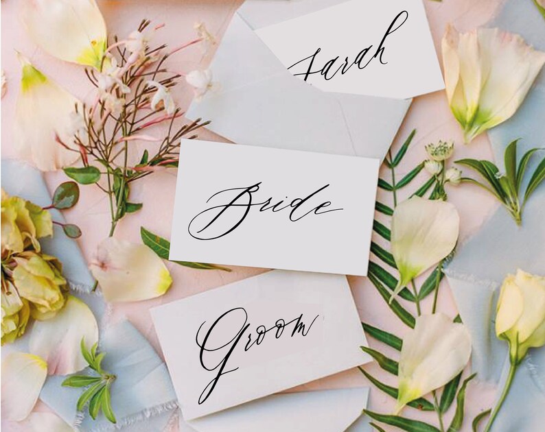 Wedding Name Cards Template, Editable Wedding Place Cards, Calligraphy Name Cards, Romantic Place Card Template, Printable Place Cards, EC image 2