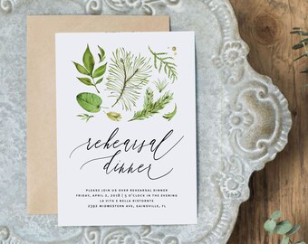 Greenery Wedding Rehearsal Dinner Invitation, Printable Rehearsal Invitation, Editable Rehearsal Invitation, Instant Download, G1