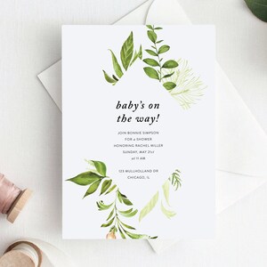 Editable Invitation, Greenery Baby Shower Invitation, Printable Baby Shower Template, Modern, Neutral, Boy or Girl, Green, Oh Baby, G1