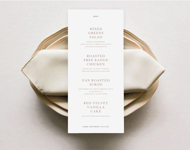 Printable Wedding Menu, Wedding Menu Template, Wedding Menu Card, Simple Menu, Minimalist Menu, Reception Menu, EM image 2