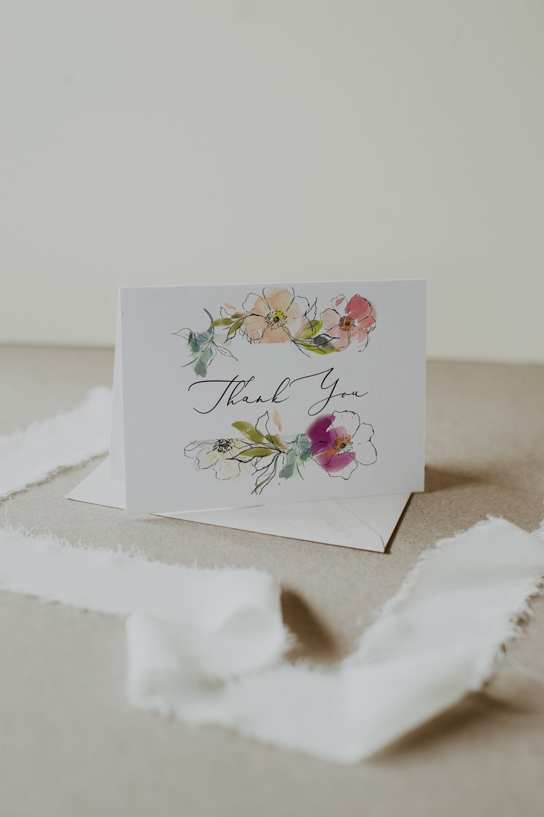 Peach Floral Thank You Card Template Thank You Card Printable Instant ...