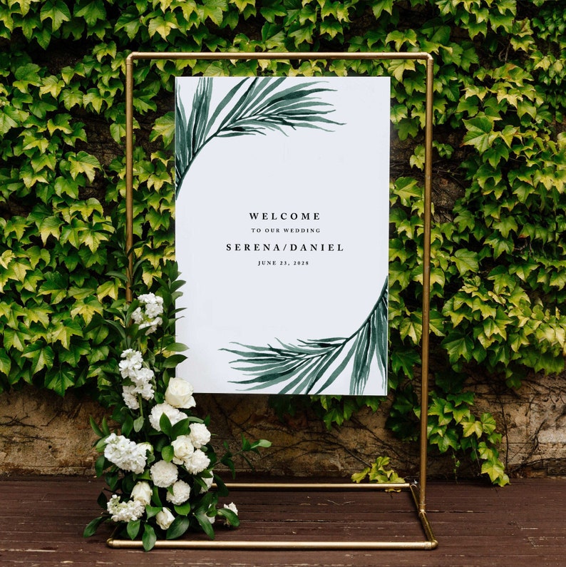 Tropical Wedding Sign Template Printable Wedding Welcome Sign Reception Sign beach Sign Palm Welcome Sign destination Wedding Ceremony Sign image 5