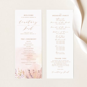 Romantic Wedding Watercolor Program Printable Floral Invitations Delicate Blush Flowers Hand-painted watercolor flowers order of service image 8