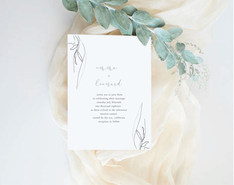 Wedding Invitation Template, Printable Wedding Invite, Instant Download Digital Editable, SIMPLE CALLIGRAPHY Floral Art, simple invitation image 4