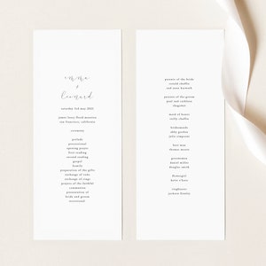 Minimalist Wedding Program Template, Modern Ceremony Program Template, Simple Editable Program, Printable Order of Service, EL