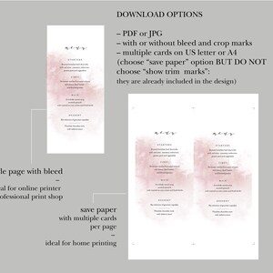 Pink, Printable Menu, INSTANT DOWNLOAD, Wedding Menu, DIY Printable Decorations, Templett, Editable Pdf, Food Menu, Watercolour, 画像 7