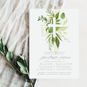 Bautizó invitación Niño, Bautizó invitación Niña, Bautizo Nino Invitation, Rustic Greenery Invite, Editable Printable Download Template, G1