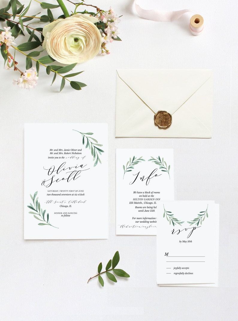 Botanical Wedding Invitation Template Download, Printable Greenery Wedding Invitation, Templett Instant Download image 8