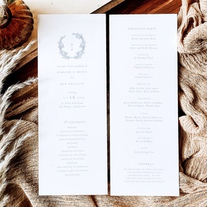 Minimalist Wedding Program Template, Program for Wedding, Modern Order of Service, Botanical Ceremony Program, Monogram Wreath, Instant, MM