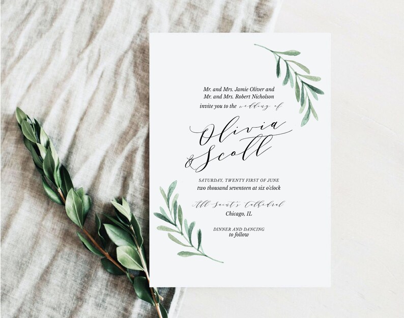 Botanical Wedding Invitation Template Download, Printable Greenery Wedding Invitation, Templett Instant Download image 9