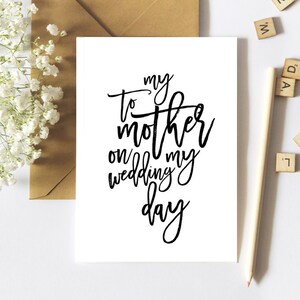 À ma mère le jour de mon mariage carte imprimable, carte de remerciement de mariage de calligraphie moderne, beau design, téléchargement instantané, merci maman