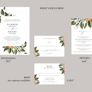 Citrus Wedding Invitation Template Set, Printable Orange Blossom, Vintage Botanical Invites, Digital Editable, Florida, California, Templett image 4