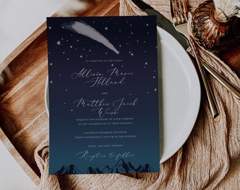 Starry night printable invitation template Constellation wedding invite Navy blue wedding invitation card Celestial wedding decor DIGITAL