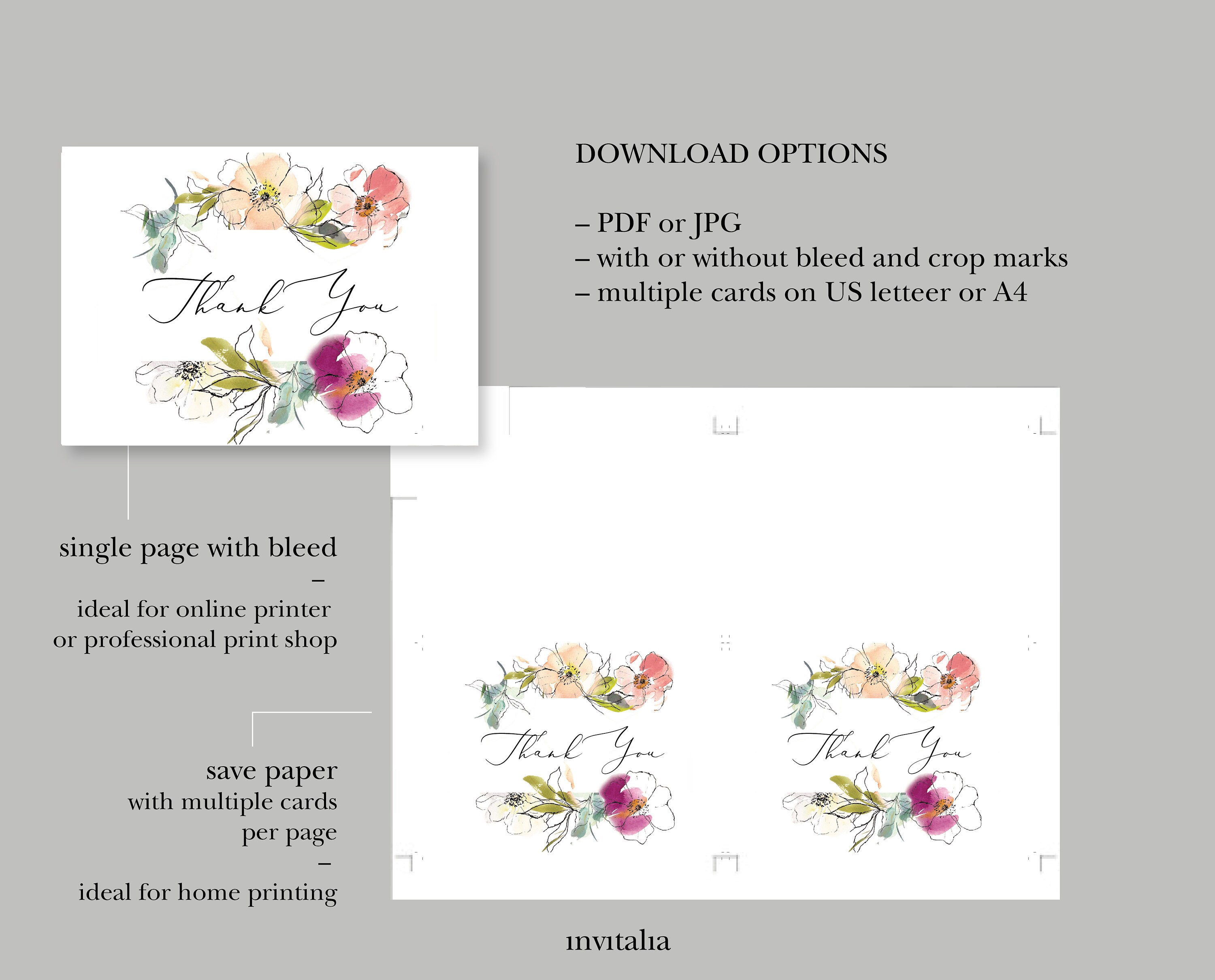 Peach Floral Thank You Card Template Thank You Card Printable Instant ...