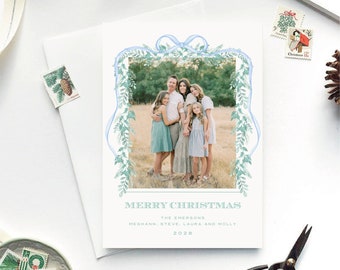 Personalized Grandmillenial Christmas Card, Classic Christmas, Photo Christmas Card, Watercolor Holiday Cards, Heirloom Southern Christmas