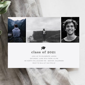Editable Graduation Photo Card, Boy Graduation Announcement, 2024 Senior, Printable Grad Invitation Template, Templett, GR image 8