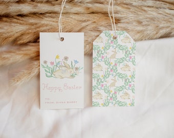 Printable Easter Tags, Gingham Easter Favor Tags, Floral Gift Tags, Watercolor Easter Tag, Happy Easter, Kids Easter Tag, School Easter Tag