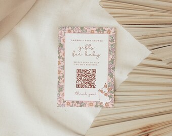 Baby Shower QR Code Gift Registry, Foral Bunny Baby Shower Insert, Printable Gifts for Baby Card