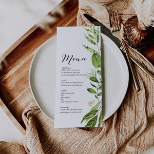 Greenery Wedding Menu Wedding Menu Template Botanical Menu Cards Menu Printable Dinner Menu Templett Editable Menu Instant Download, G1