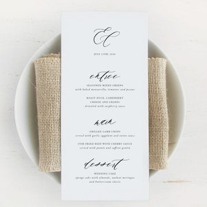 SIMPLE menu template romantic wedding menu template Instant Download elegant menu Modern Calligraphy Printable menu Editable Menu EC