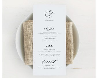 Modèle de menu SIMPLE modèle de menu de mariage romantique Téléchargement instantané menu élégant Calligraphie moderne Menu imprimable Menu modifiable EC