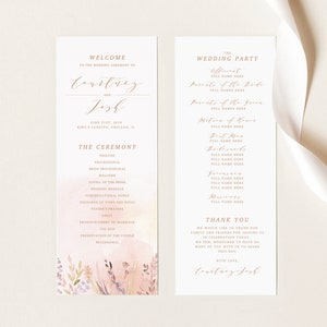 Romantic Wedding Watercolor Program Printable Floral Invitations Delicate Blush Flowers Hand-painted watercolor flowers order of service image 1