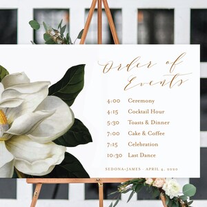 Magnolia Order Of Events Sign, Wedding Timeline Sign, DIY Order of Service Sign, Order Of Events, Wedding Welcome Sign, Magnolia Florals