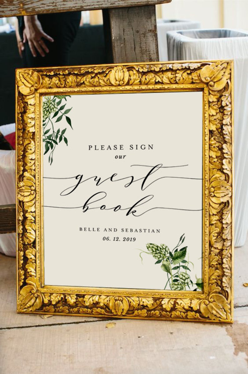 Printable Guest Book Sign Template, Modern Guestbook Sign, Rustic Guestbook Sign, Please Sign Our Guestbook, Editable Wedding Sign, Hops image 5