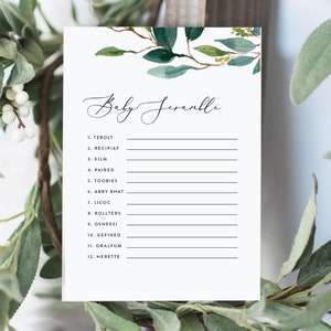 Leafy Greenery Baby Shower Game, Baby Word Scramble, Baby Shower Word Scramble, Greenery Baby Shower, Instant Download, Printable, G2