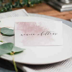 Blush aquarel kalligrafie plaats kaartsjabloon, roze aquarel afdrukbare bewerkbare, zitkaart direct downloaden, plat & tent