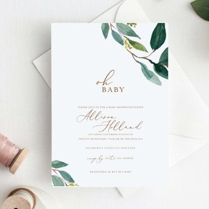 Greenery Baby Shower Invitation, Oh Baby Invitation Template, Instant ...