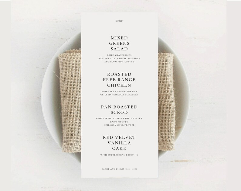 Printable Wedding Menu, Wedding Menu Template, Wedding Menu Card, Simple Menu, Minimalist Menu, Reception Menu, EM image 10