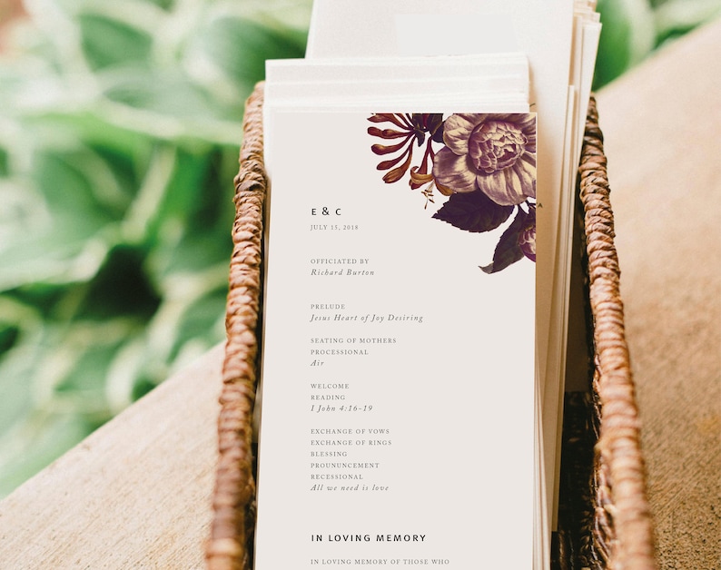 Editable Wedding Program Template Printable Vintage Etsy