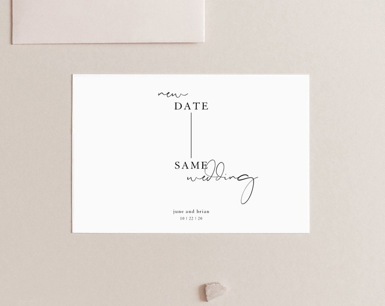 Minimalist New Date Announcement Template, New Date Wedding, Change of Plans Wedding, Same Wedding New Date, Wedding Reschedule, Same Party image 3