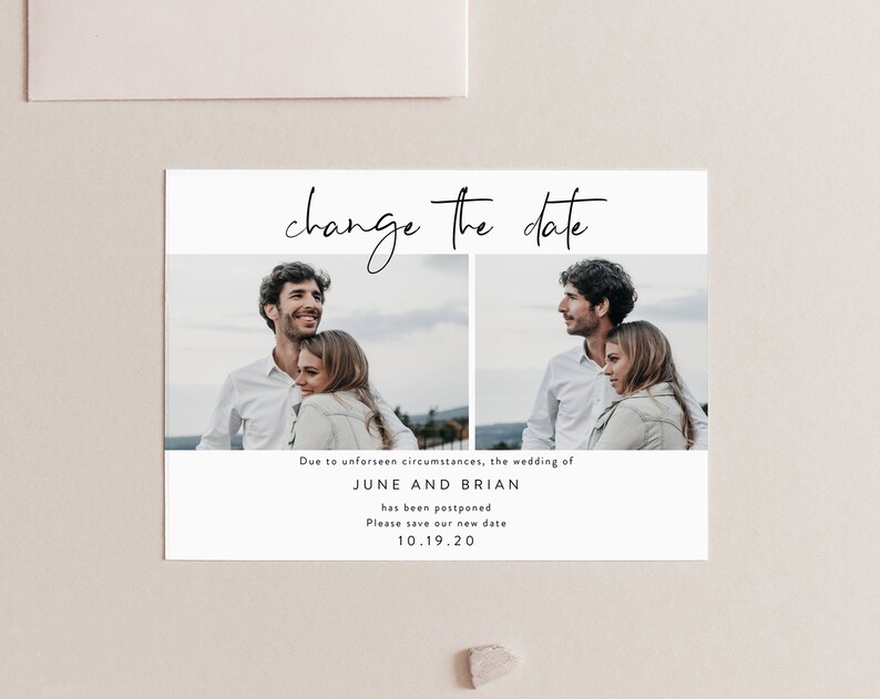 Photo UnSave The Date, Change Of Plans, Postponed Wedding Invitation Template, Text Message or Email Invite, Cancel Wedding Announcement image 1