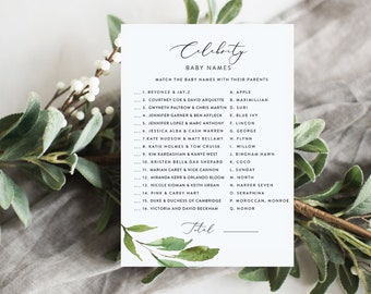 Greenery Celebrity Baby Name Game, Celebrity Baby Shower Game, Green Foliage Name Game, Celebrity Matching Baby Name Game, G2