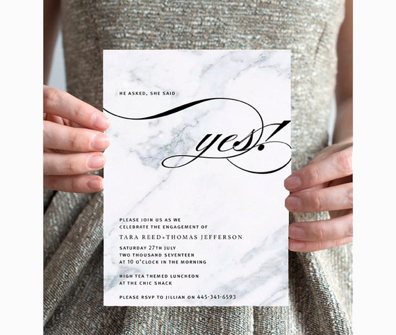 Invitations Announcements White Marble Printable Engagement