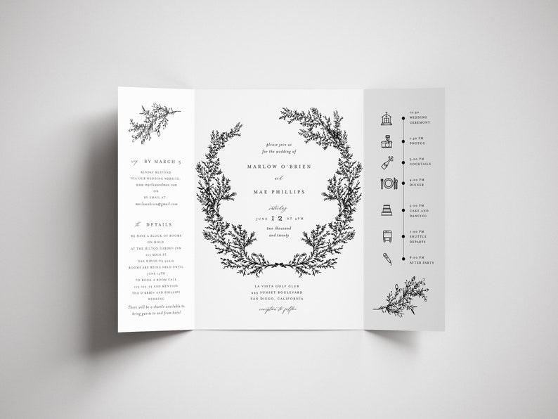 Stylish Folded Wedding Invitation with Inserts Rustic Monogram Wedding Invitation Set MM Simple Wedding Invitation Bundle