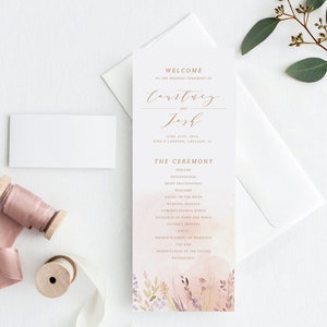 Romantic Wedding Watercolor Program Printable Floral Invitations Delicate Blush Flowers Hand-painted watercolor flowers order of service image 10