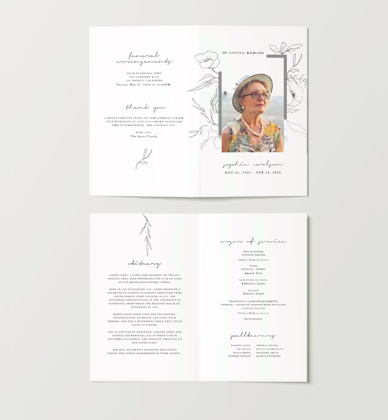 Funeral Program Template Instant Download Simple Foldable - Etsy