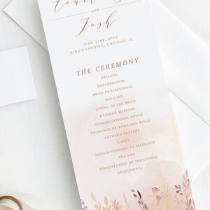 Romantic Wedding Watercolor Program Printable Floral Invitations Delicate Blush Flowers Hand-painted watercolor flowers order of service image 9