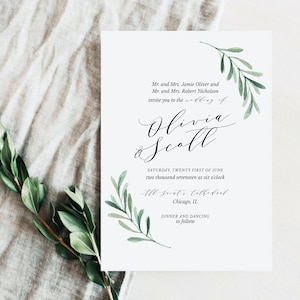 Botanical Wedding Invitation Template Download, Printable Greenery Wedding Invitation, Templett Instant Download image 1