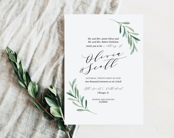 Descarga de plantilla de invitación de boda botánica, invitación de boda de vegetación imprimible, descarga instantánea de Templett